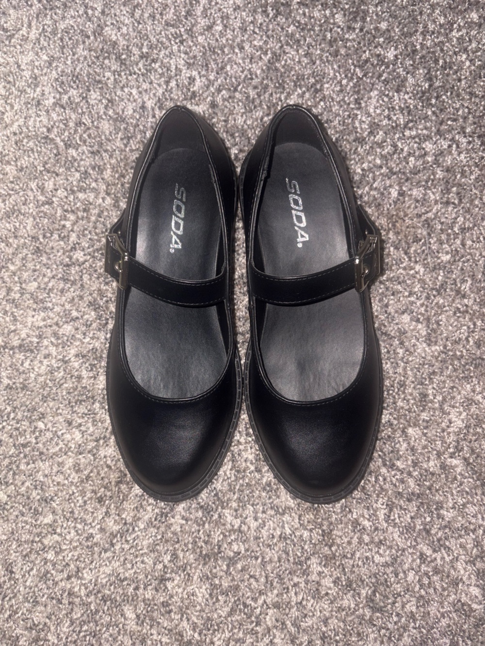 Soda Black Mary Jane Flat with Buckle Strap